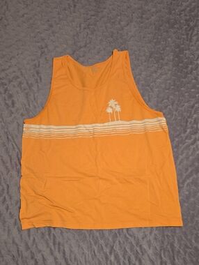 Old Navy Orange Tank Top with White Palm Graphic